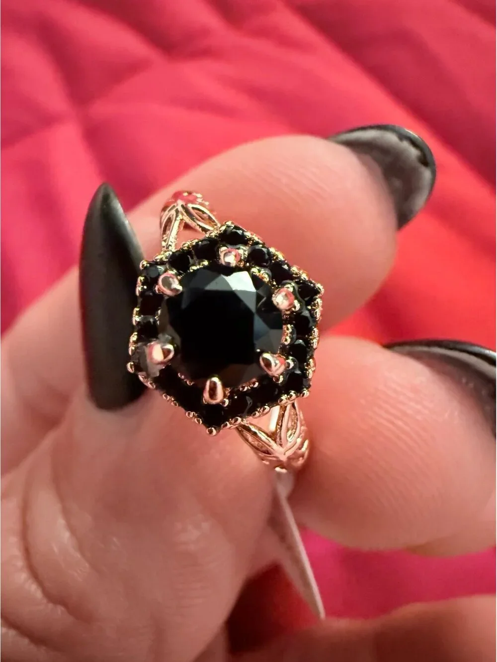Fragrant Jewels Black Hexagon Halo Ring Rose Gold Tone Size 5